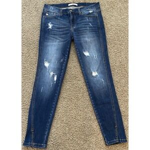 Kancan Women's Blue Jeans Distressed‎ Slit Ankle Style KC8086 Size 29